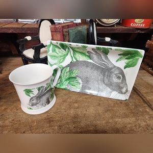 Artistic Accent Porcelain Rectangle Plate Bunny Rabbit Serving Easter Spring 10"